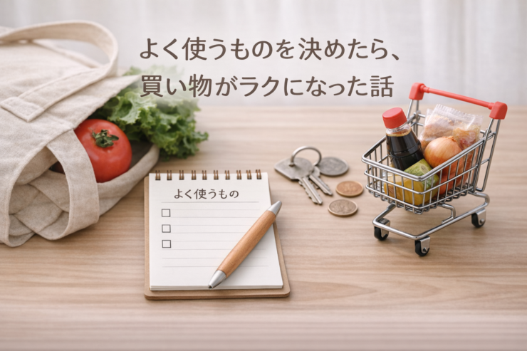 よく使うものをメモしながら、買い物をラクにする工夫をイメージした写真